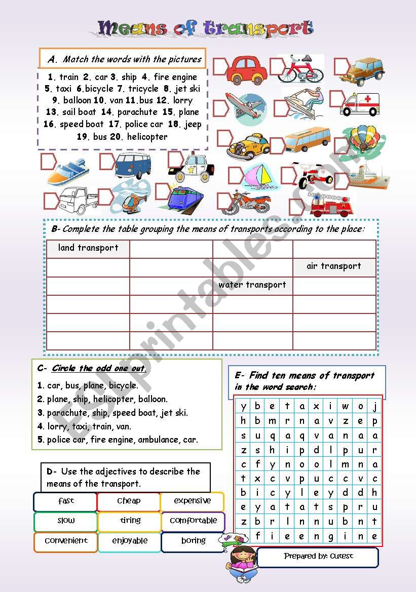 MEANS OF TRANSPORT - ESL worksheet by Aldjia