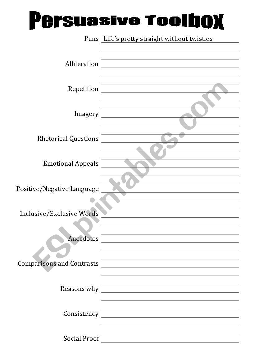 Persuasive Toolbox Worksheet worksheet