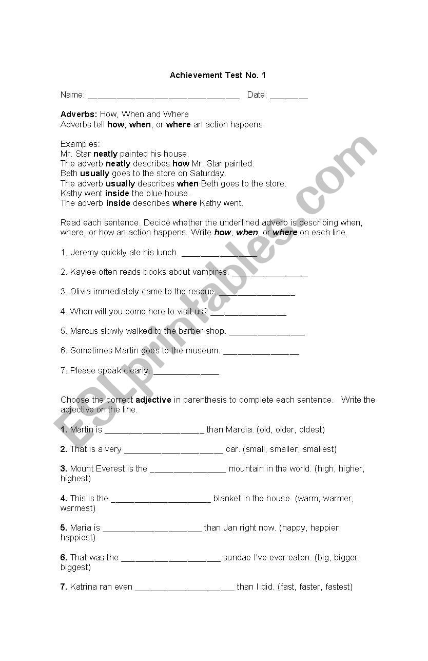 Fifth Grade quiz worksheet