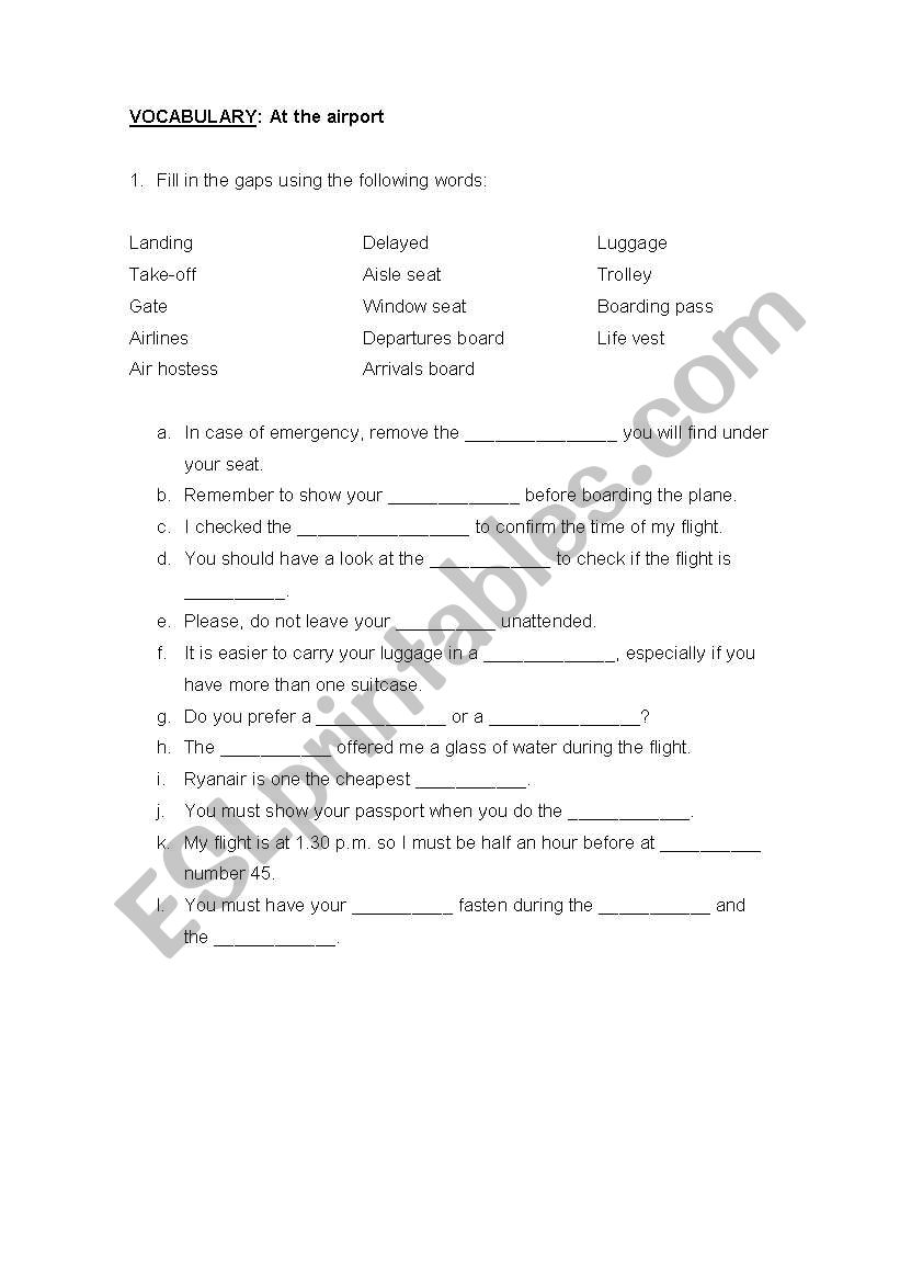 At the airport worksheet