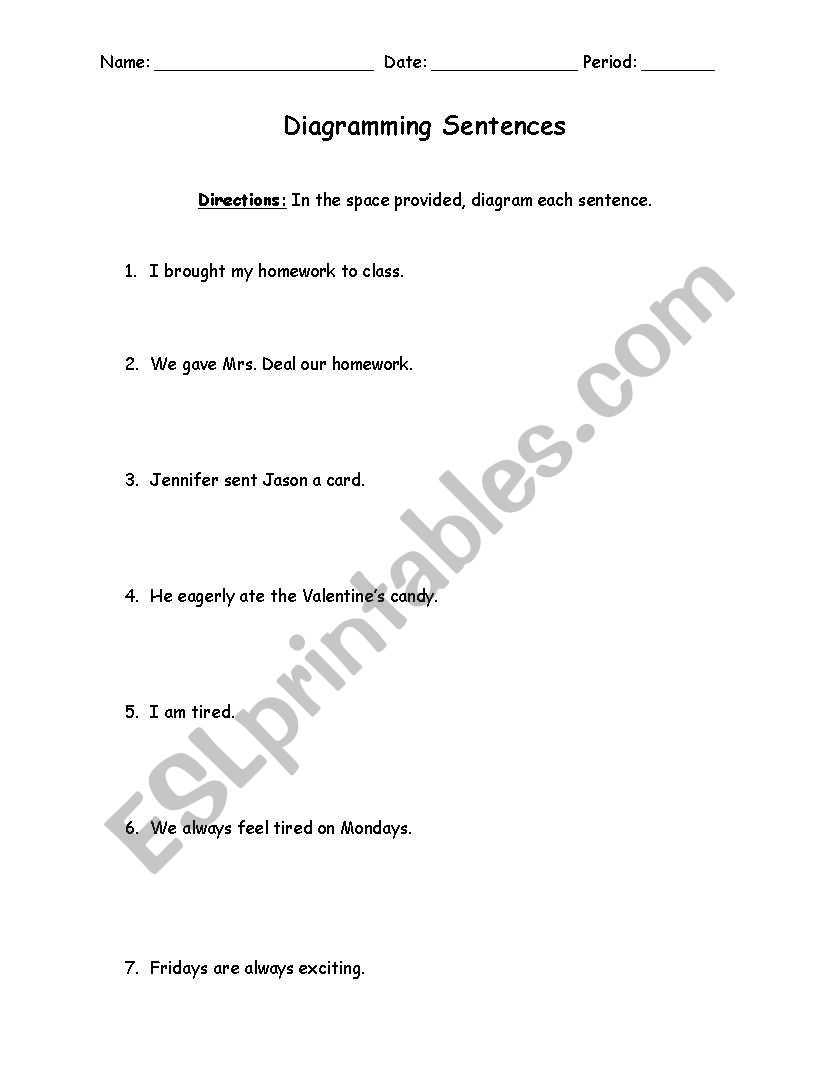 Diagramming Sentences worksheet