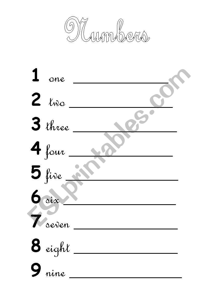 numbers worksheet