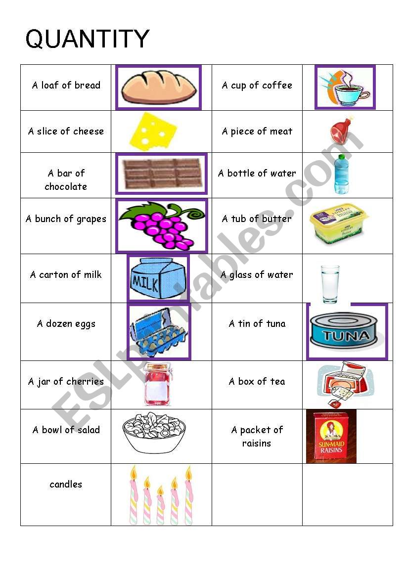 Quantity worksheet