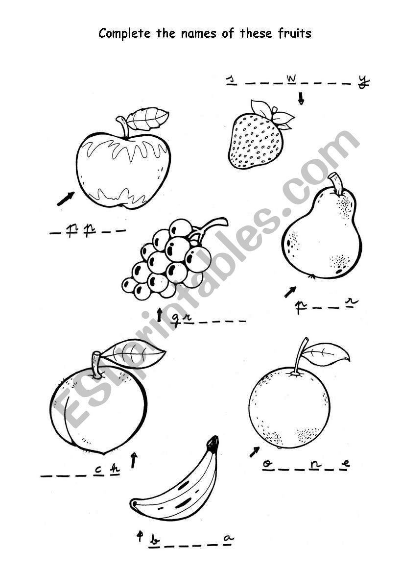 names of fruit worksheet
