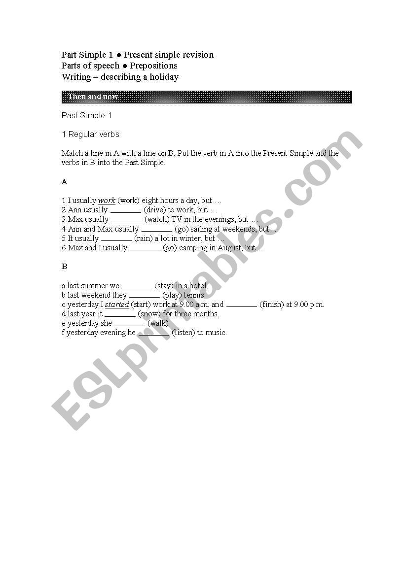 Past simple Verbs worksheet