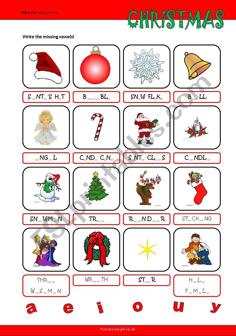 Christmas Vocabulary (Missing Vowels)