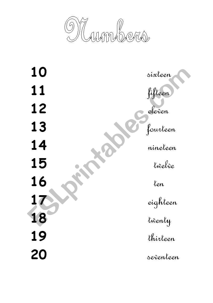 numbers worksheet