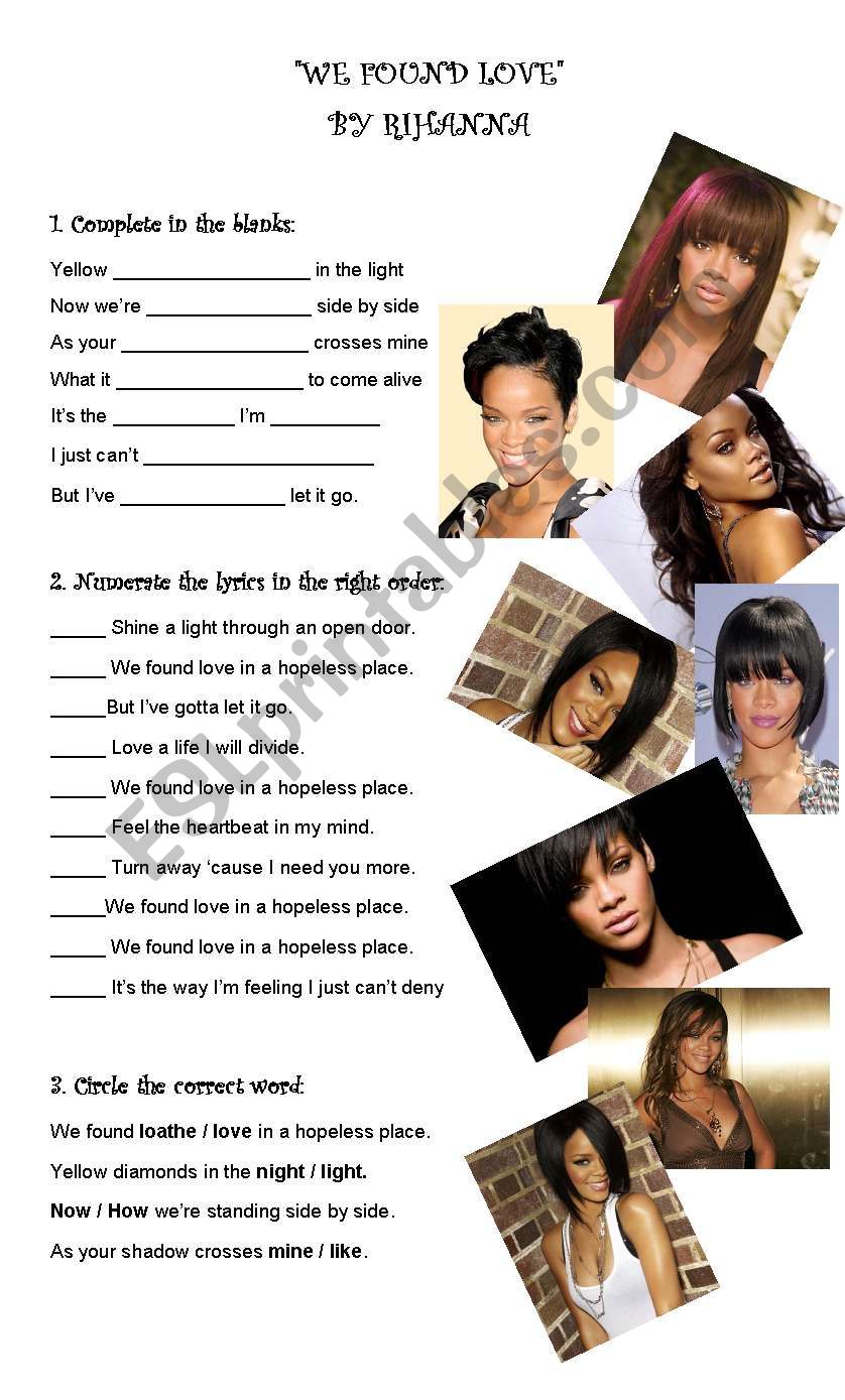 We found Love...by Rihanna worksheet