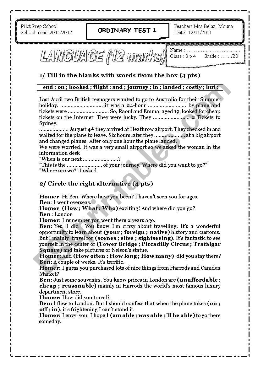 ordinary test 1 for 8th form worksheet