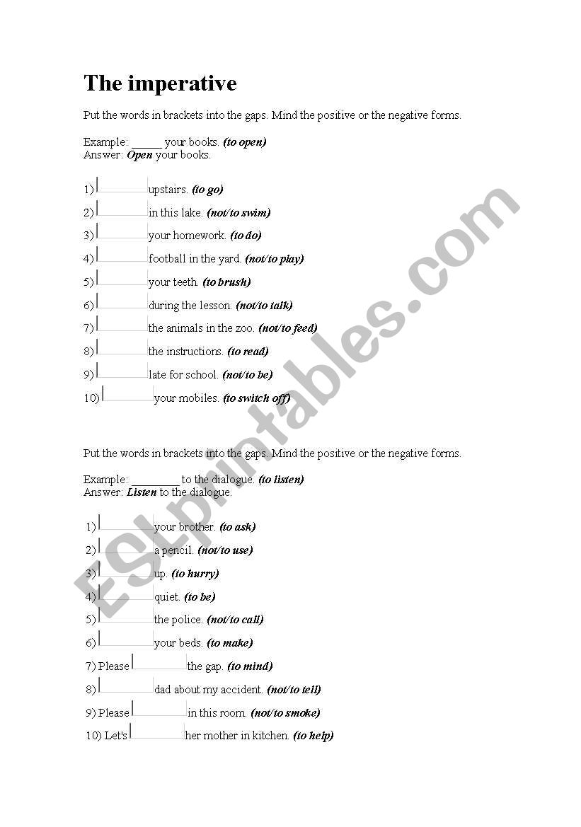 Imperative worksheet