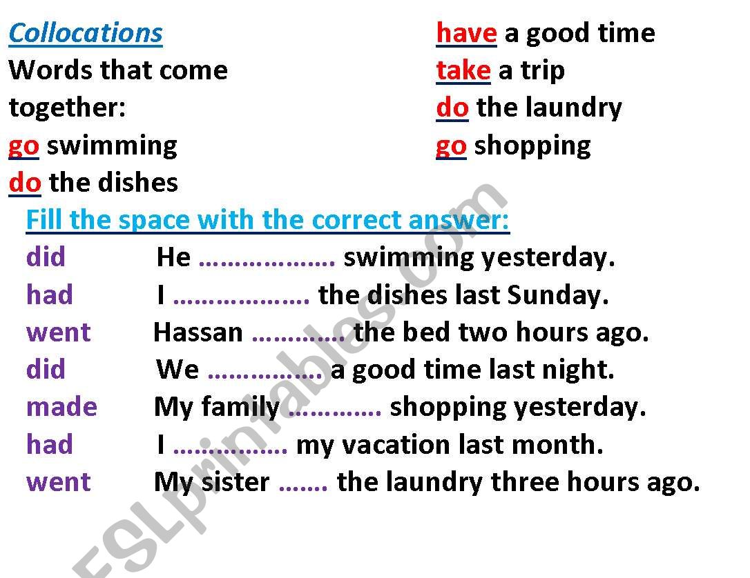 collocations worksheet