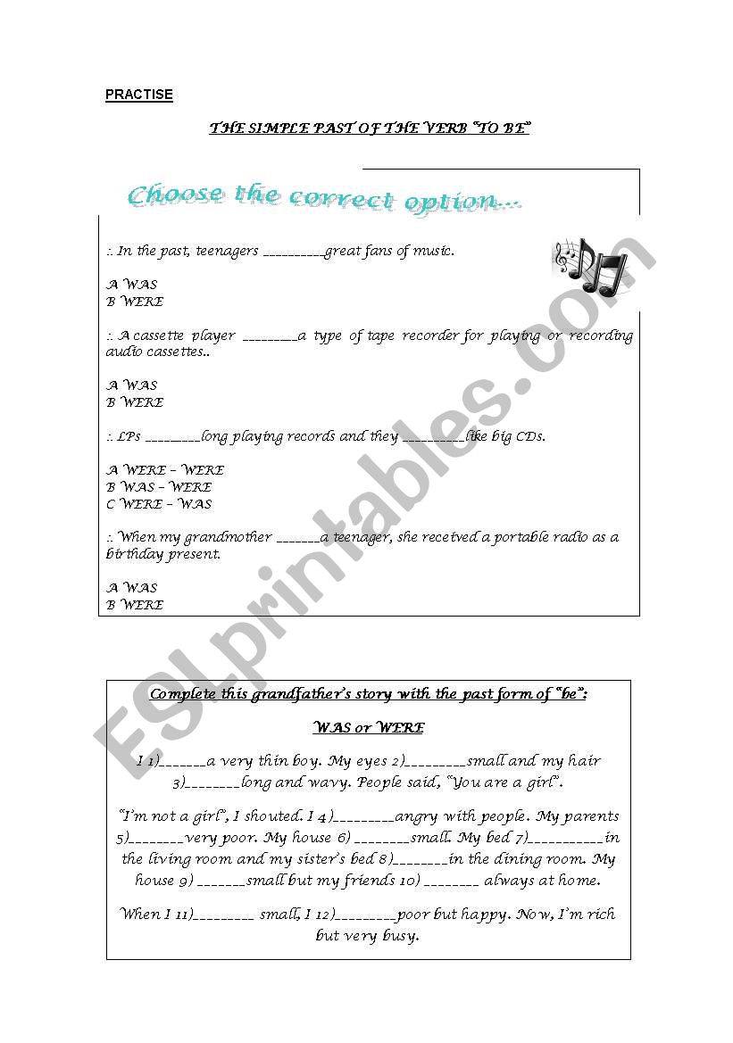 WAS/WERE exercises worksheet