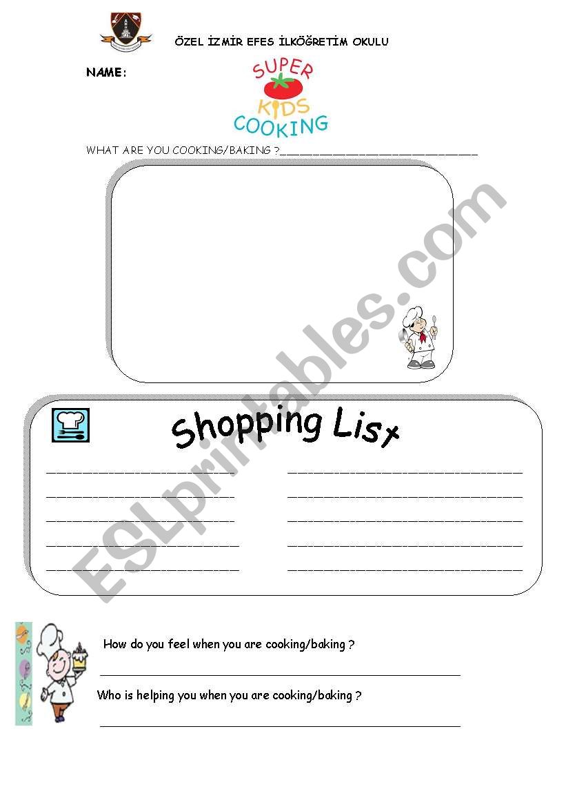 shopping list worksheet