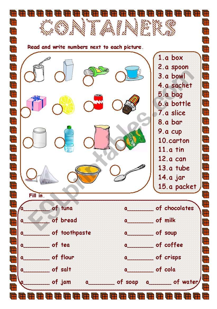 CONTAINERS worksheet