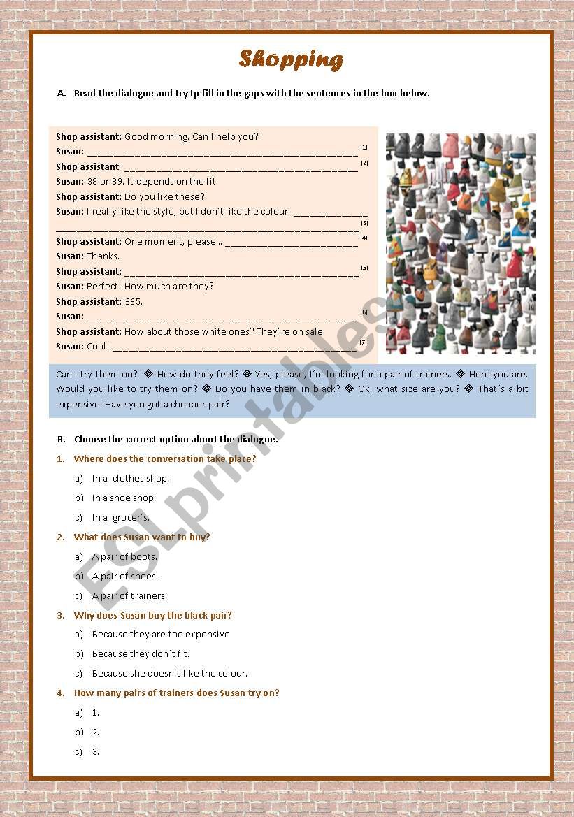 Shopping worksheet