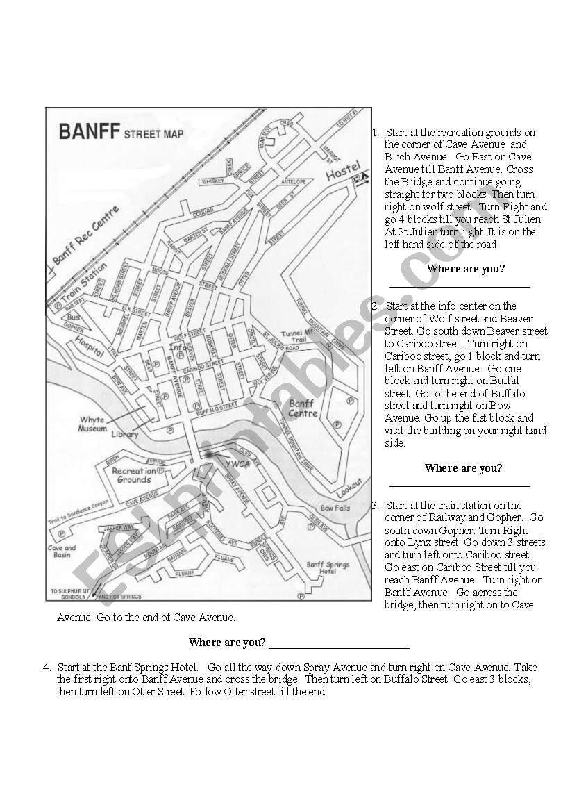 Banff Map worksheet