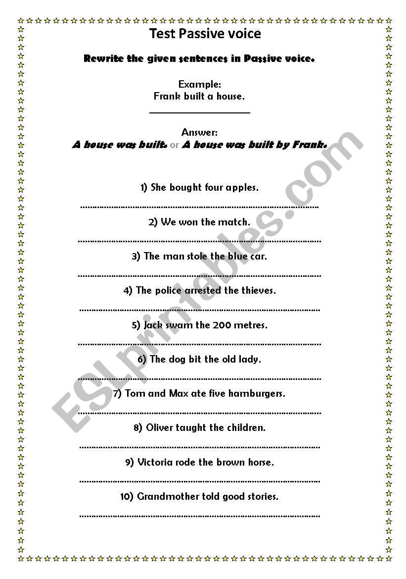 test passive voice worksheet