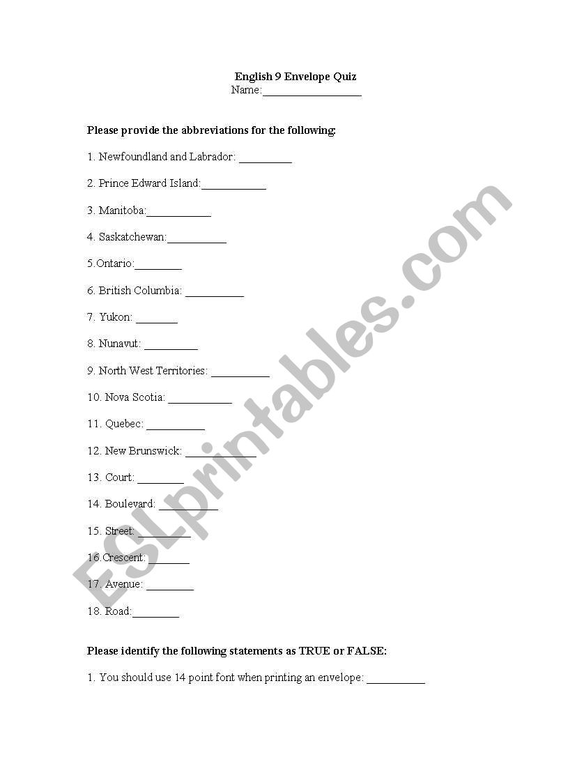 Business letter worksheet