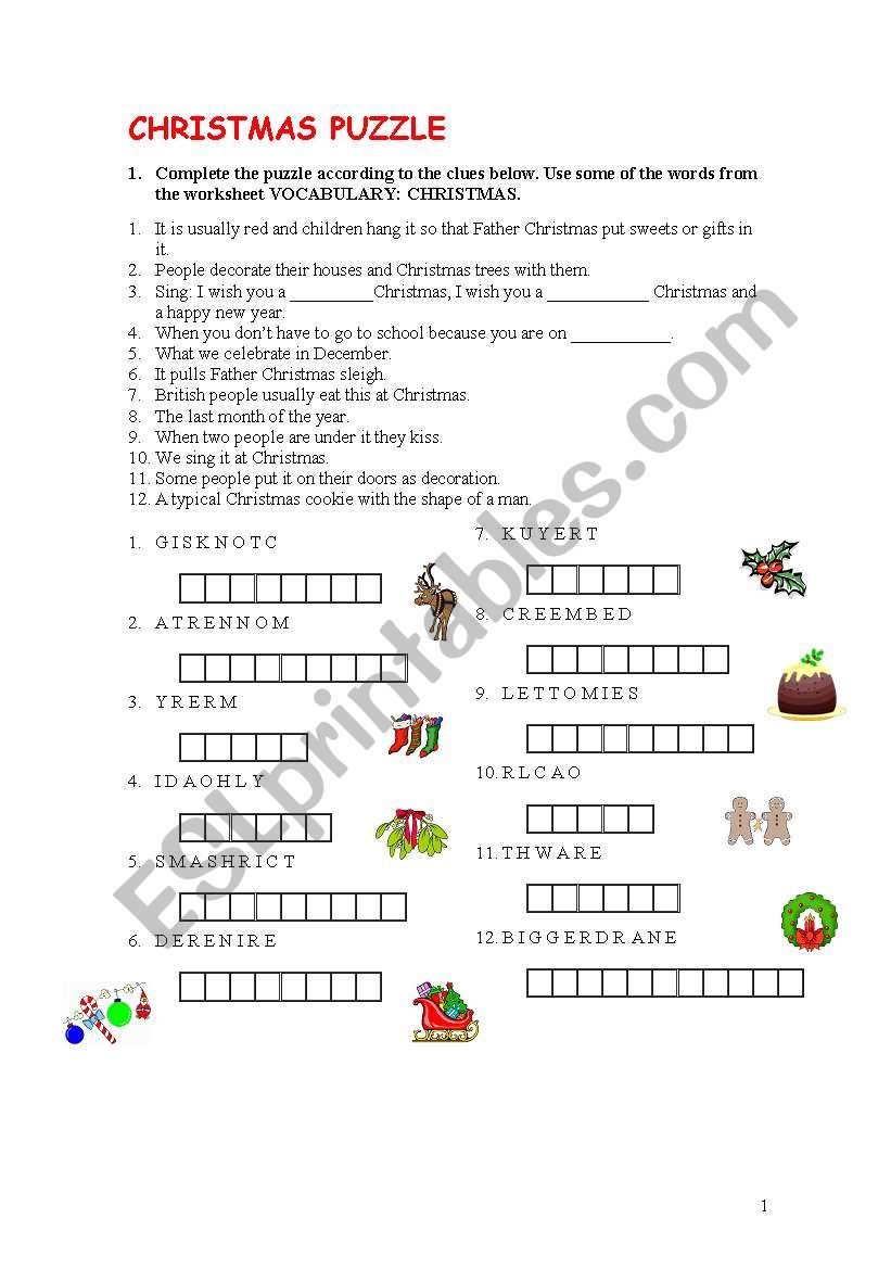 christmas puzzle worksheet