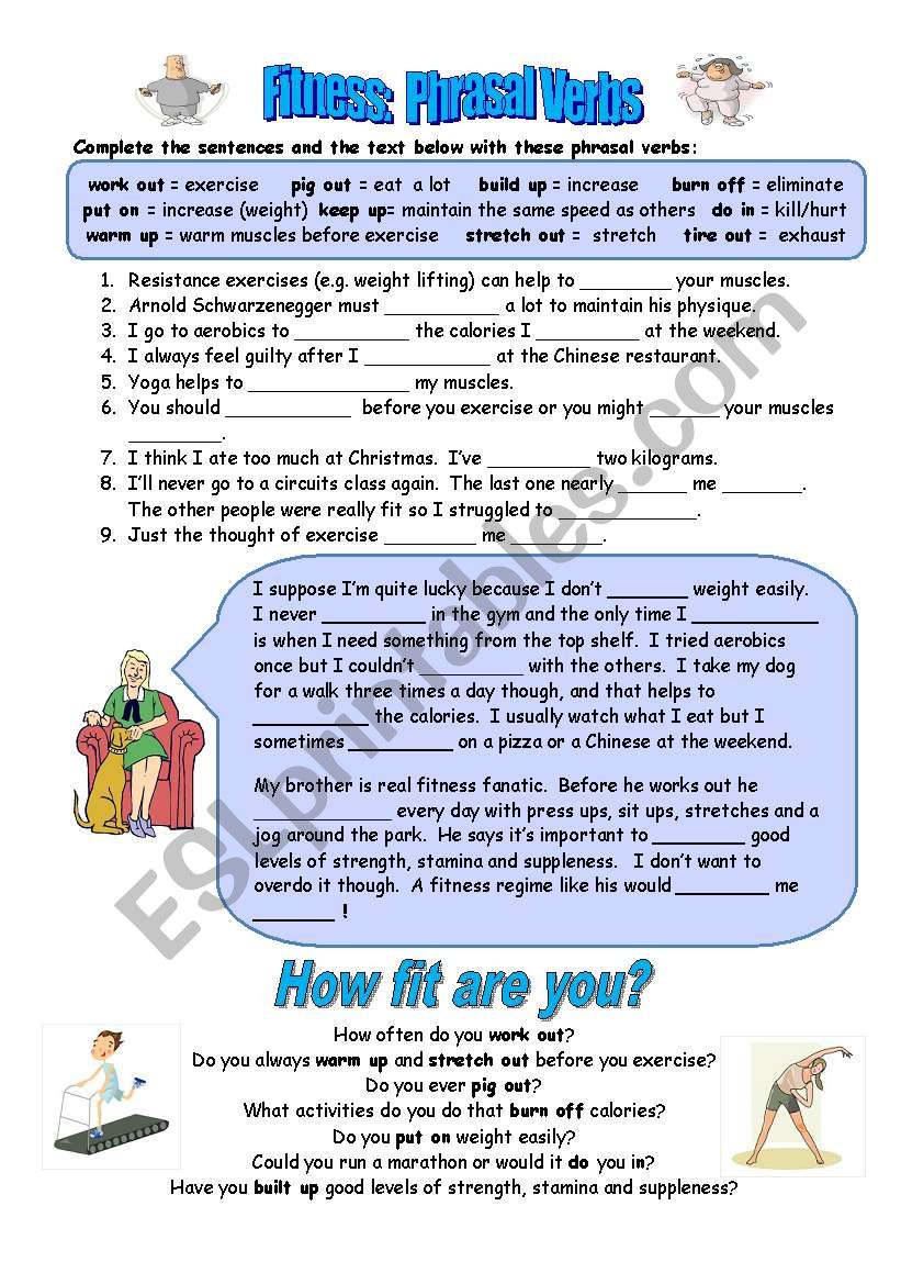 Fitness phrasal verbs worksheet