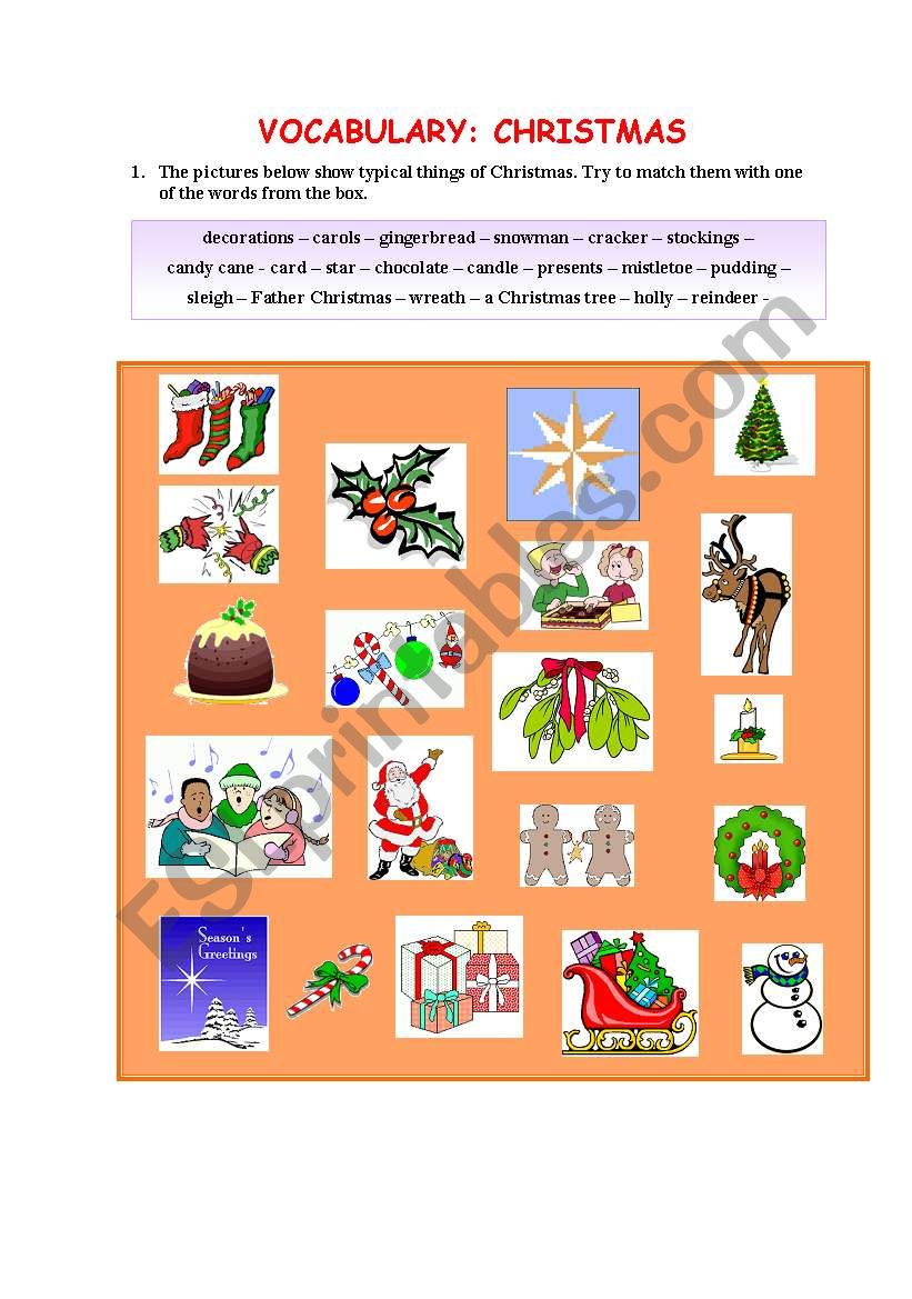 christmas vocabulary worksheet