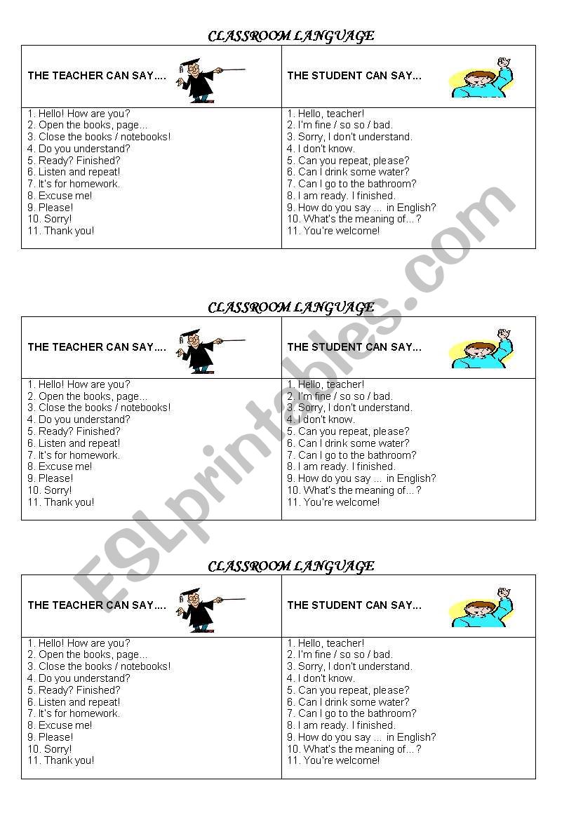 CLASSROOM LANGUAGE worksheet