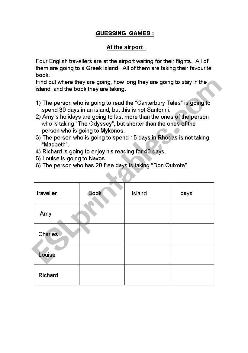 Guessing games worksheet