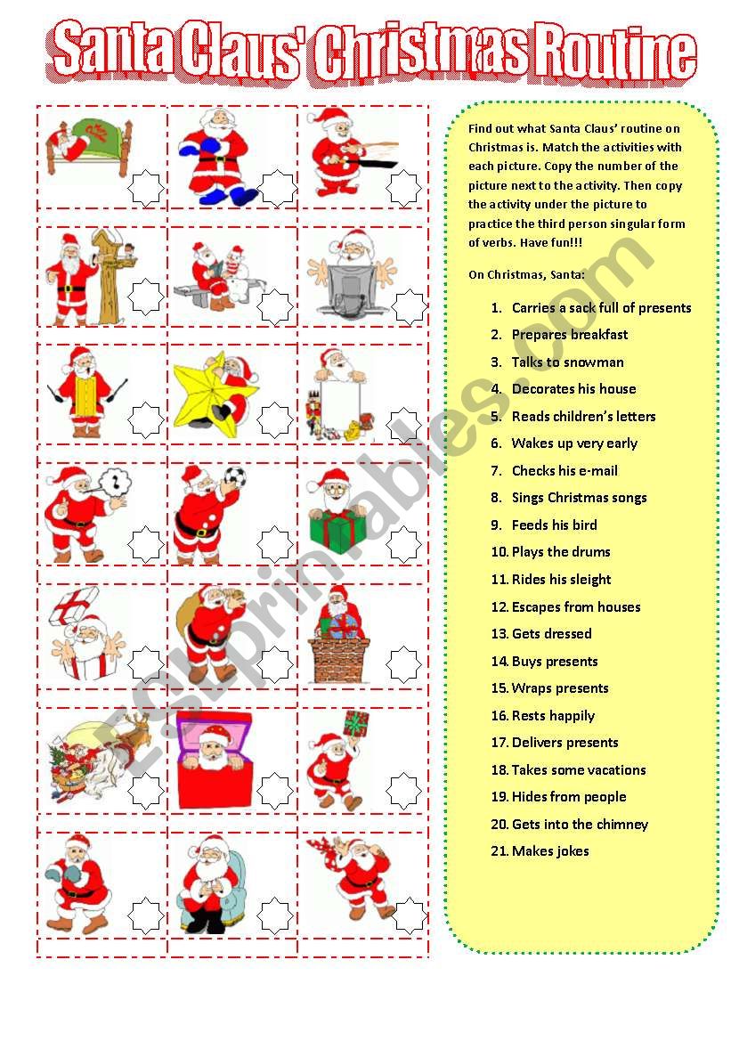 Santas Christmas routine (Third person Practice)