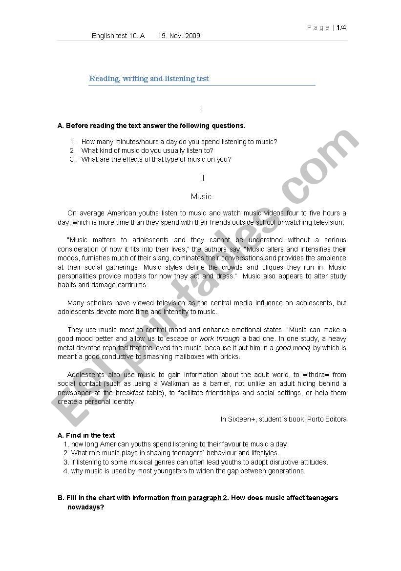 10. form English test worksheet