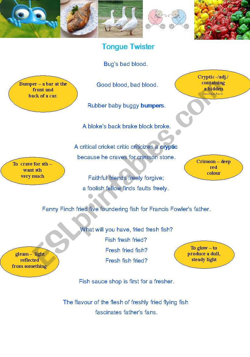 Tongue twisters worksheet