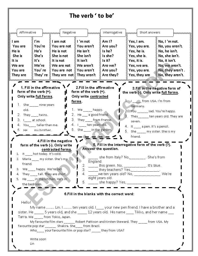 the verb to be worksheet