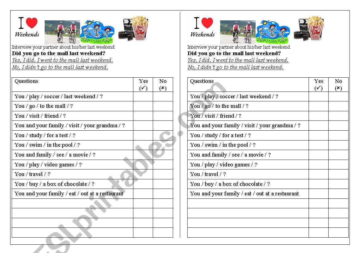 What did you do last weekend? worksheet