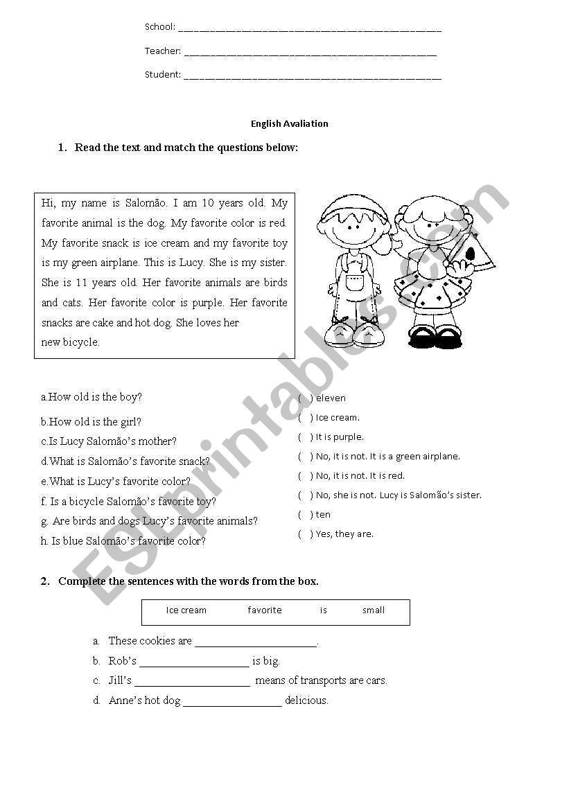 English Test worksheet