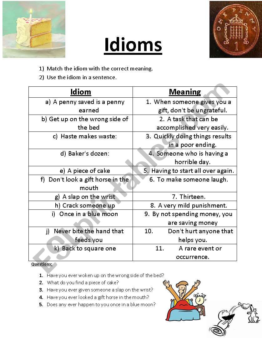 Idioms worksheet