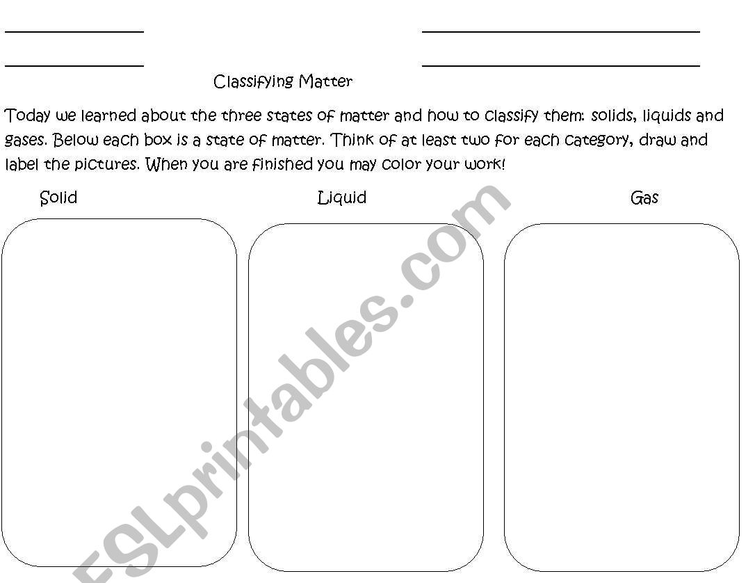 Classifying Matter worksheet