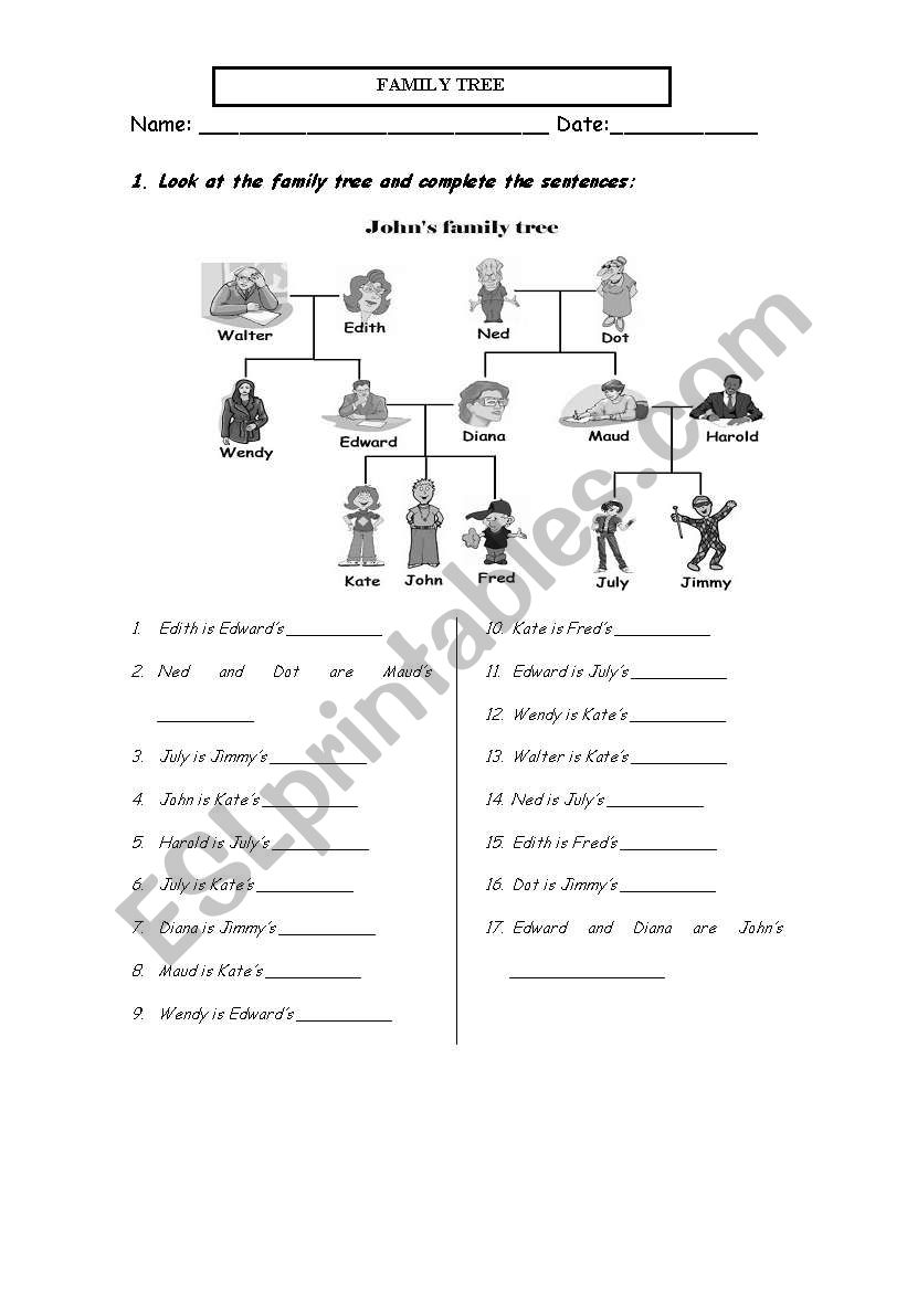 Family tree worksheet