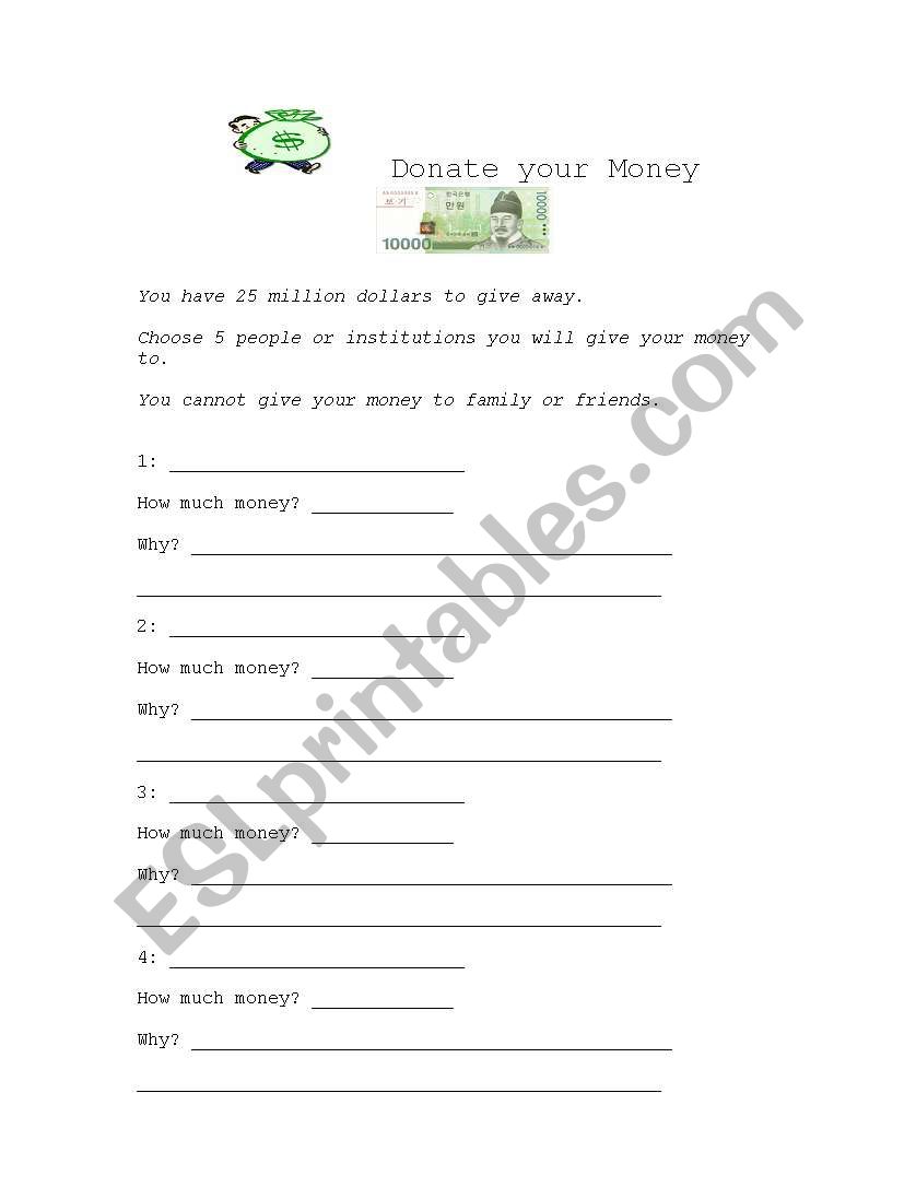 Donate your Money  worksheet