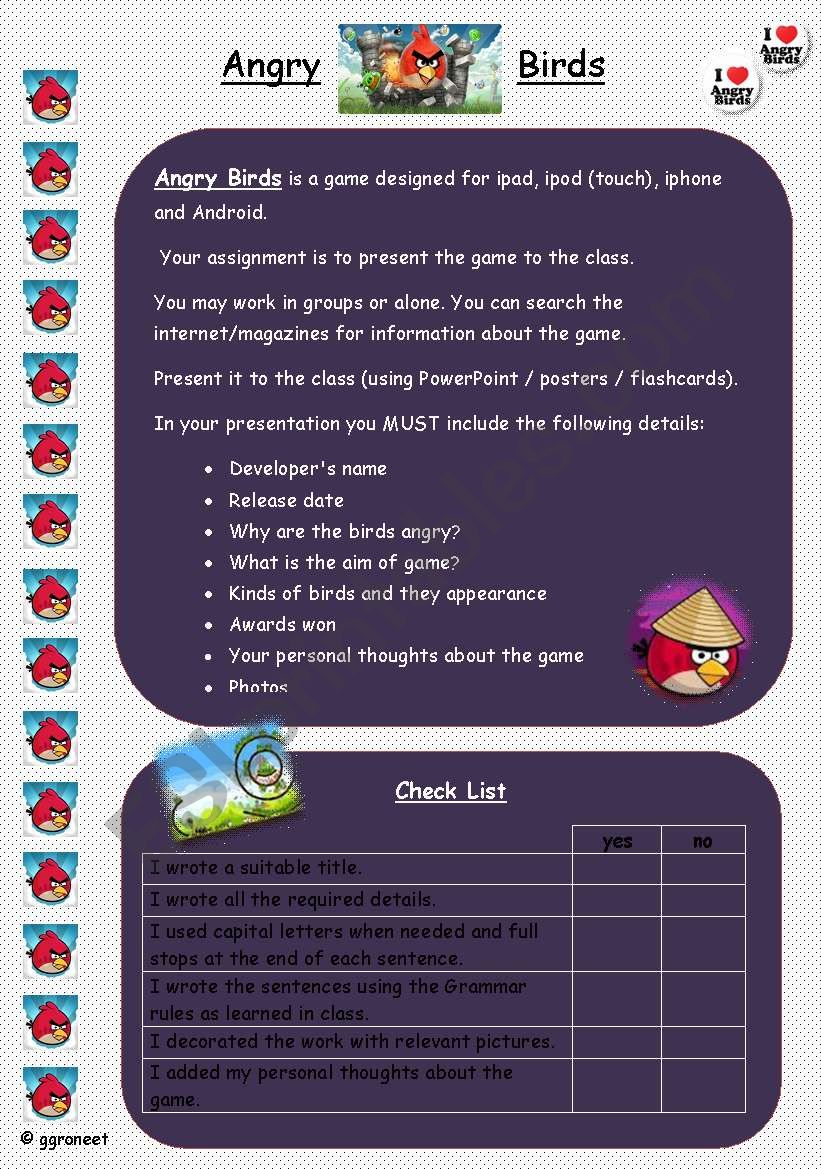 Angry Birds worksheet
