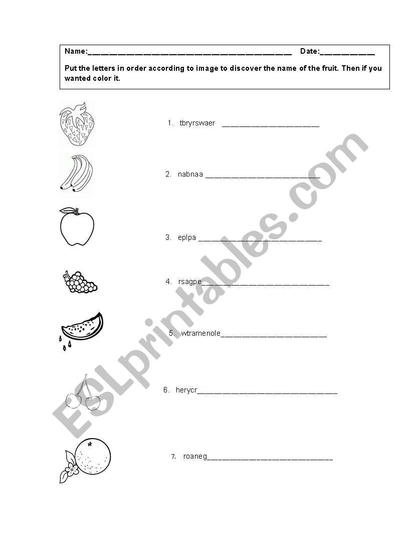 Fruits Worksheet worksheet