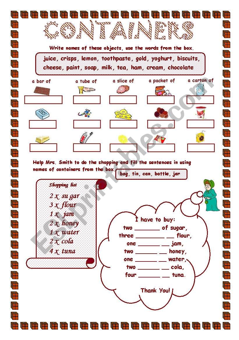 CONTAINERS worksheet