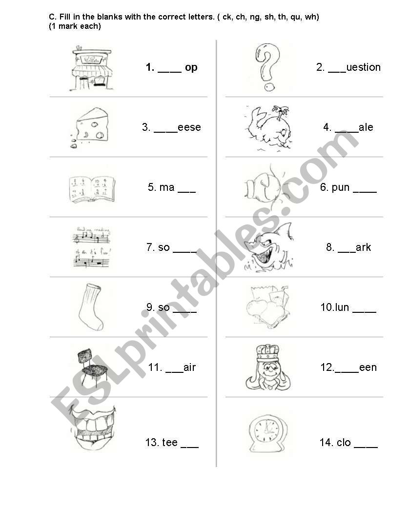 Phonics Test - Consonant Digraphs