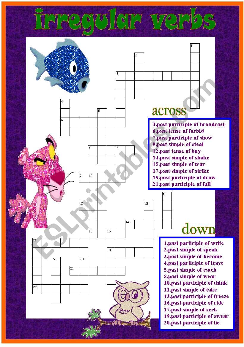 Irregular verbs crossword worksheet