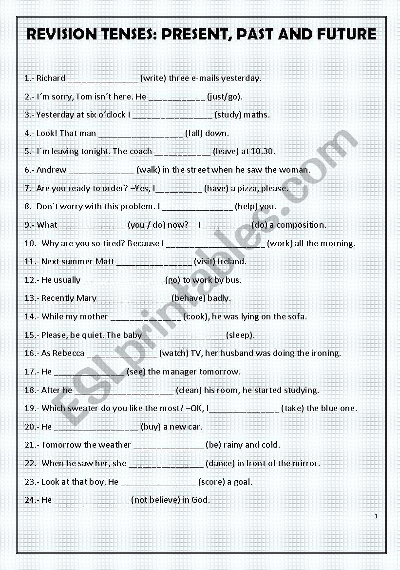 Past Present Future Tenses Worksheet