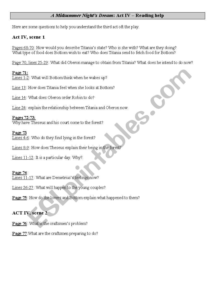 A Midsummer Night´s Dream, Act IV A Midsummer Night´s Dream, Act IV