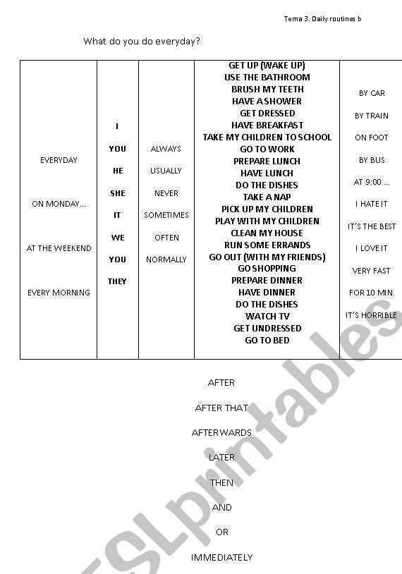 daily routines worksheet