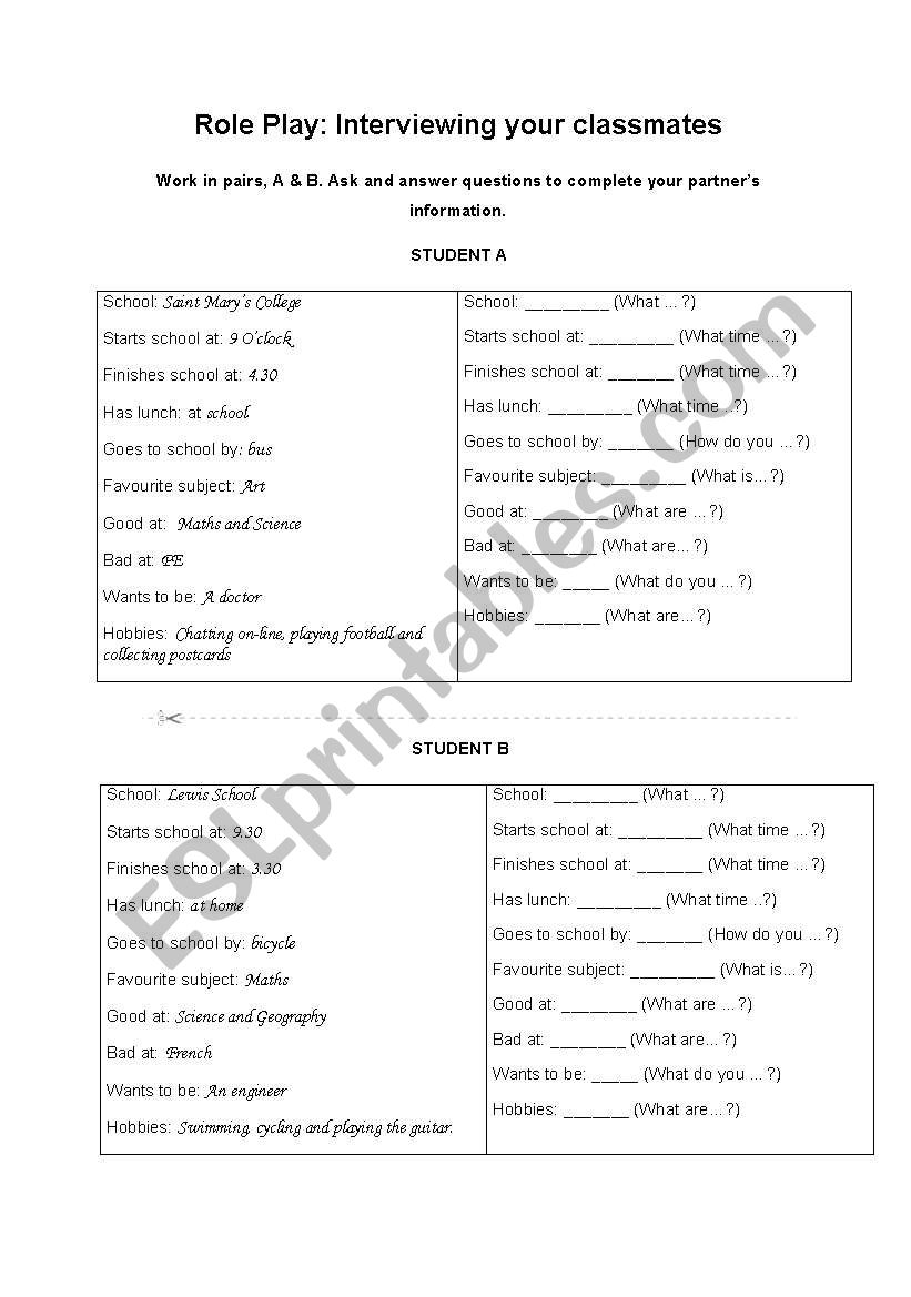 Role Play: Interviewing your classmates