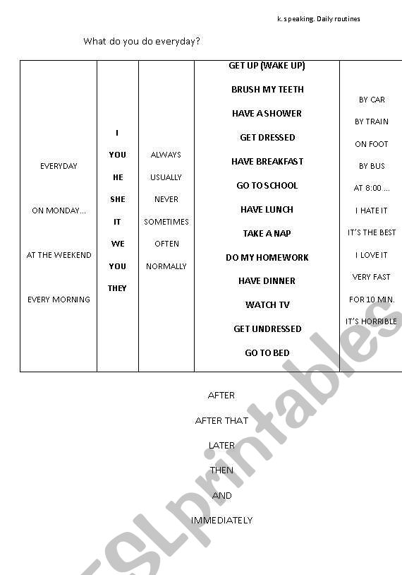 DAILY ROUTINES FOR KIDS worksheet