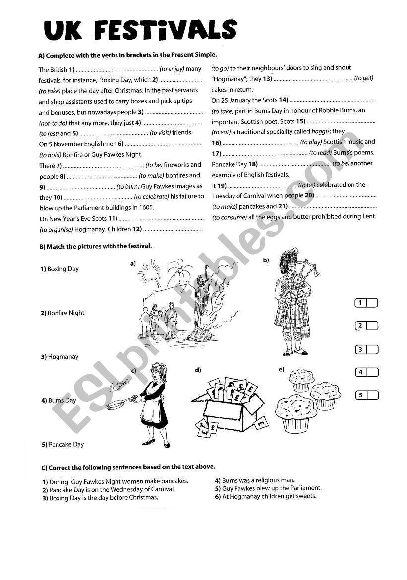 UK festivals worksheet