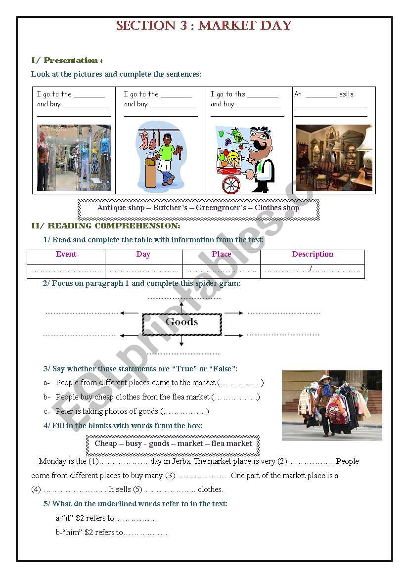 Market day worksheet