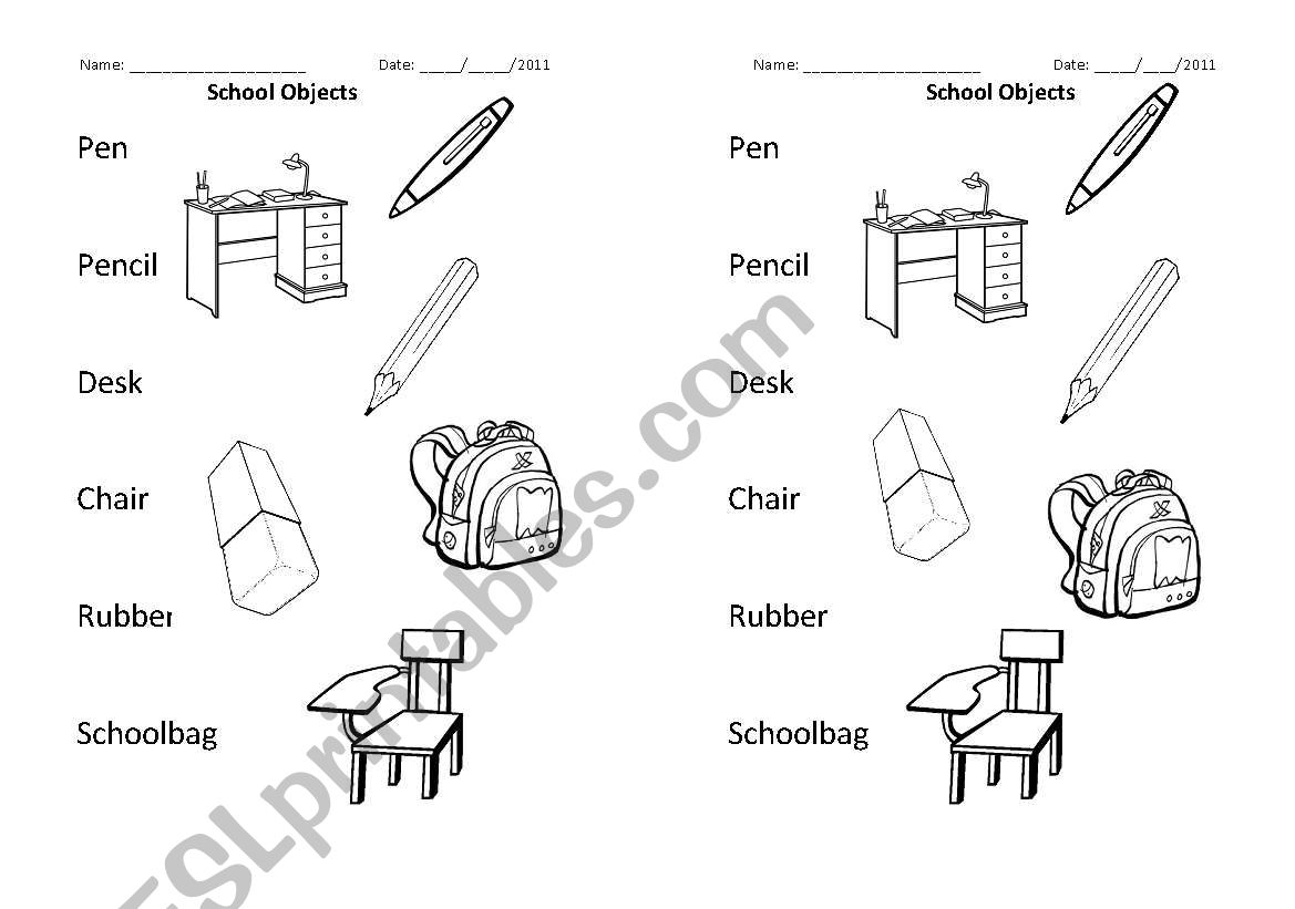 School Objects worksheet